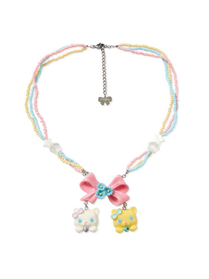 Bow Cat Resin Colourful Beads Necklace