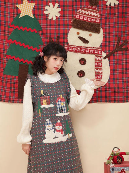 Dot Wool Tweed Gray Christmas Vest Dress