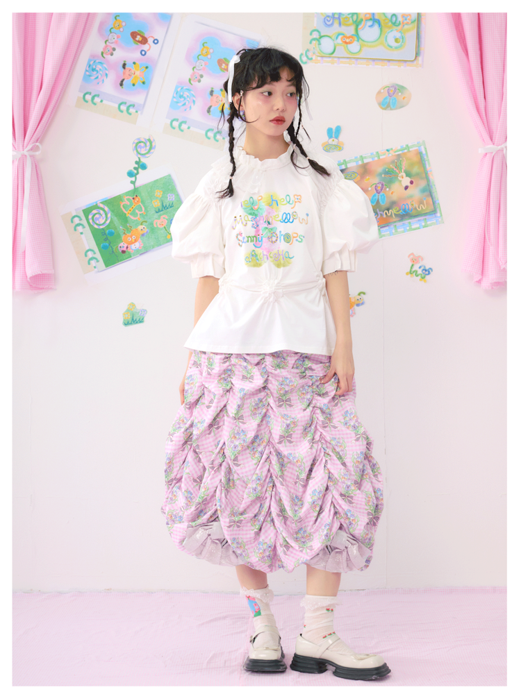 Multi Layered Pleated Metallic Bow Puffy Half Skirt