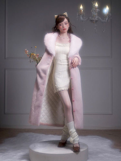 Pink Gradient Fur Collar Fur Coat