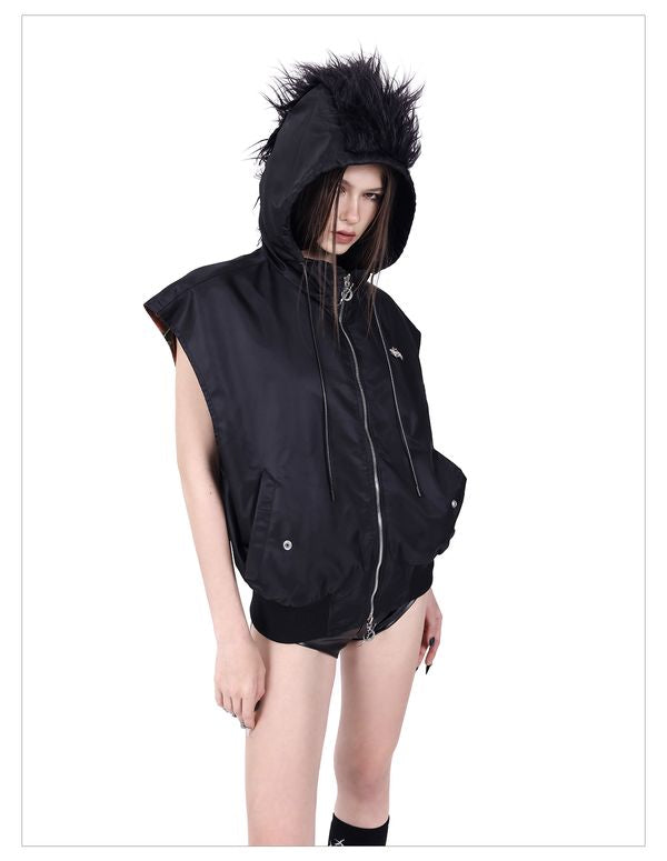 Flaming Cat Rock Punk Genderless Sleeveless Jacket