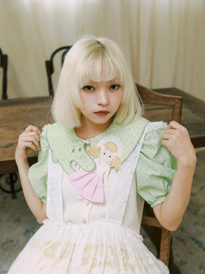 Lolita Embroidered Collar Fun Half Sleeve Shirt