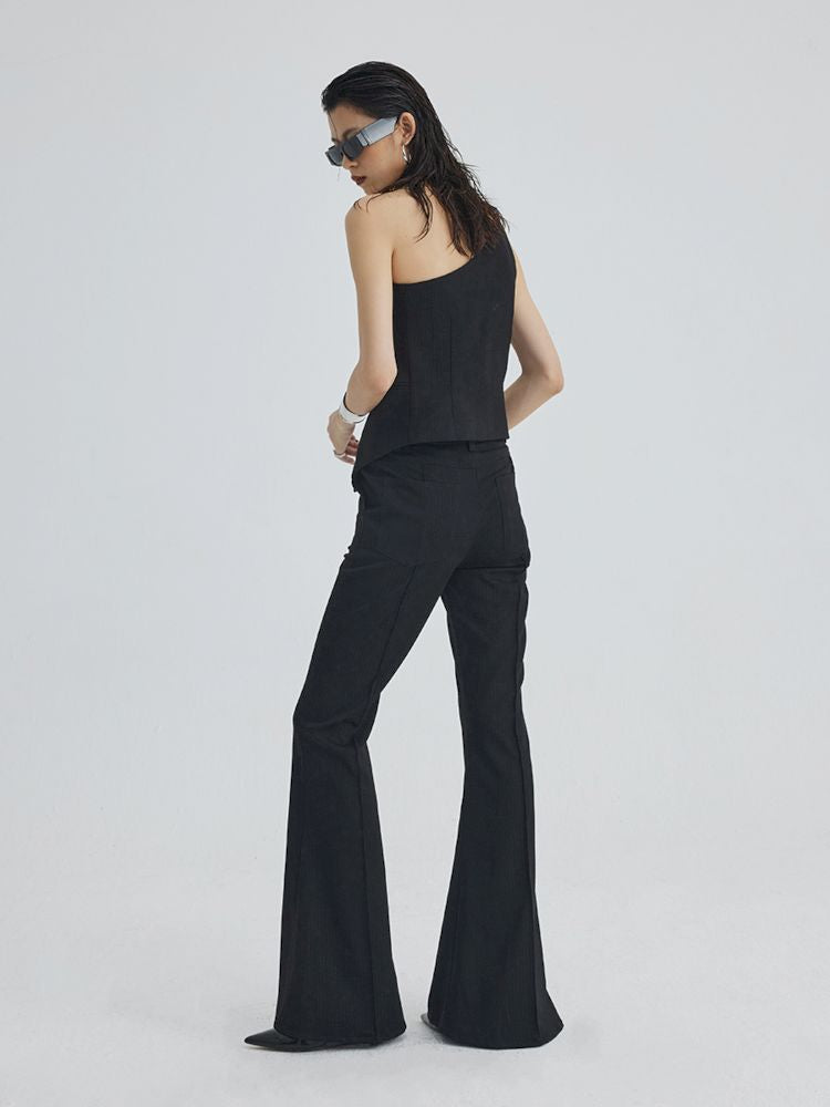 Mid Waist Slim Flared Western Trousers