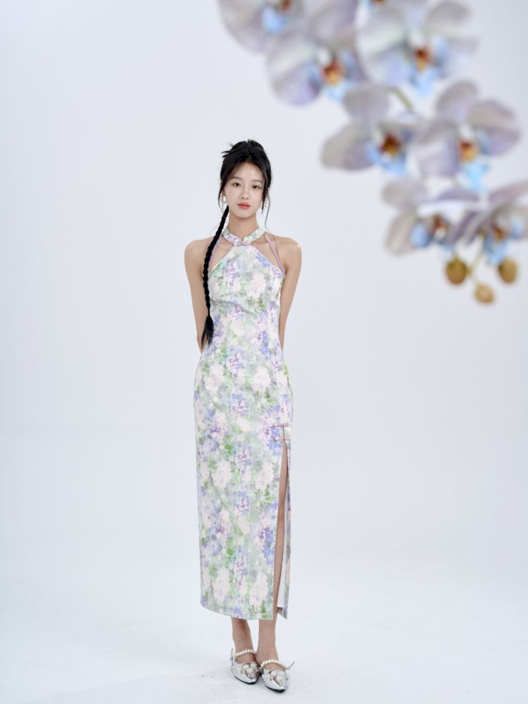 Cold beauty jacquard satin slim dress