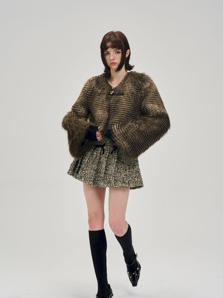 Flared Sleeve Eco Fur Short Jacket