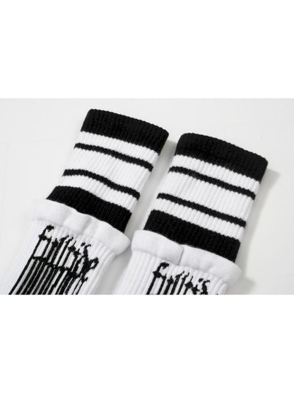 Barcode knitted anti-pilling patchwork design sports socks