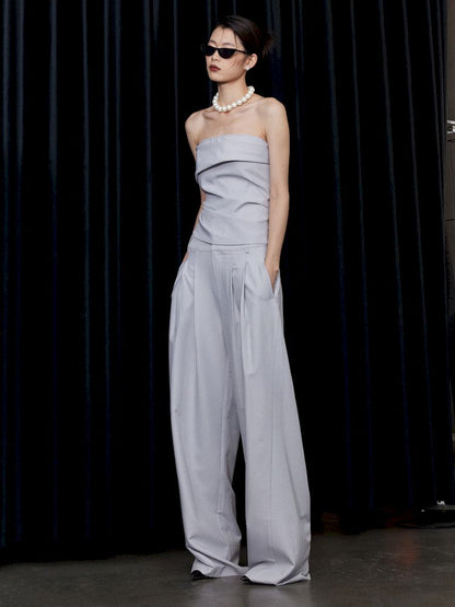 Pinch Pleat Wide Leg Suit