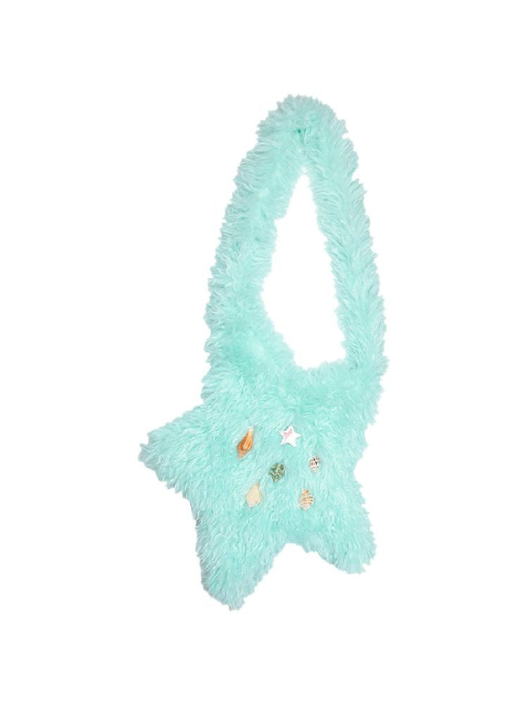 Conch charm mint green star plush crossbody bag