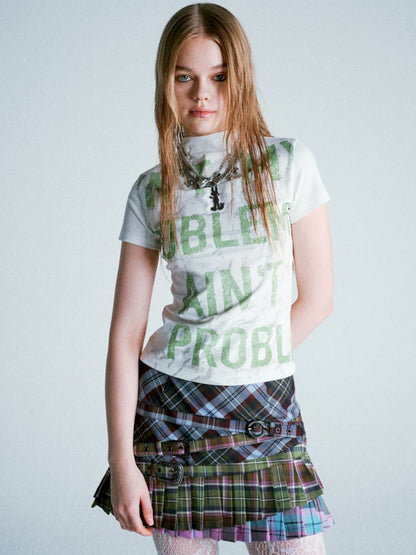 Mottled Green Alphabet All Over Stretch T-Shirt