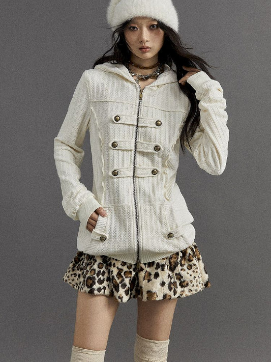 Embroidery hooded padded sweater