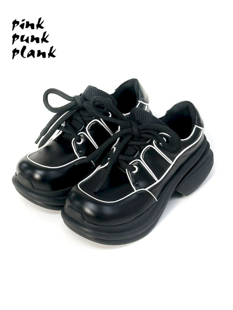 Black Patchwork Sport Chunky Shoes