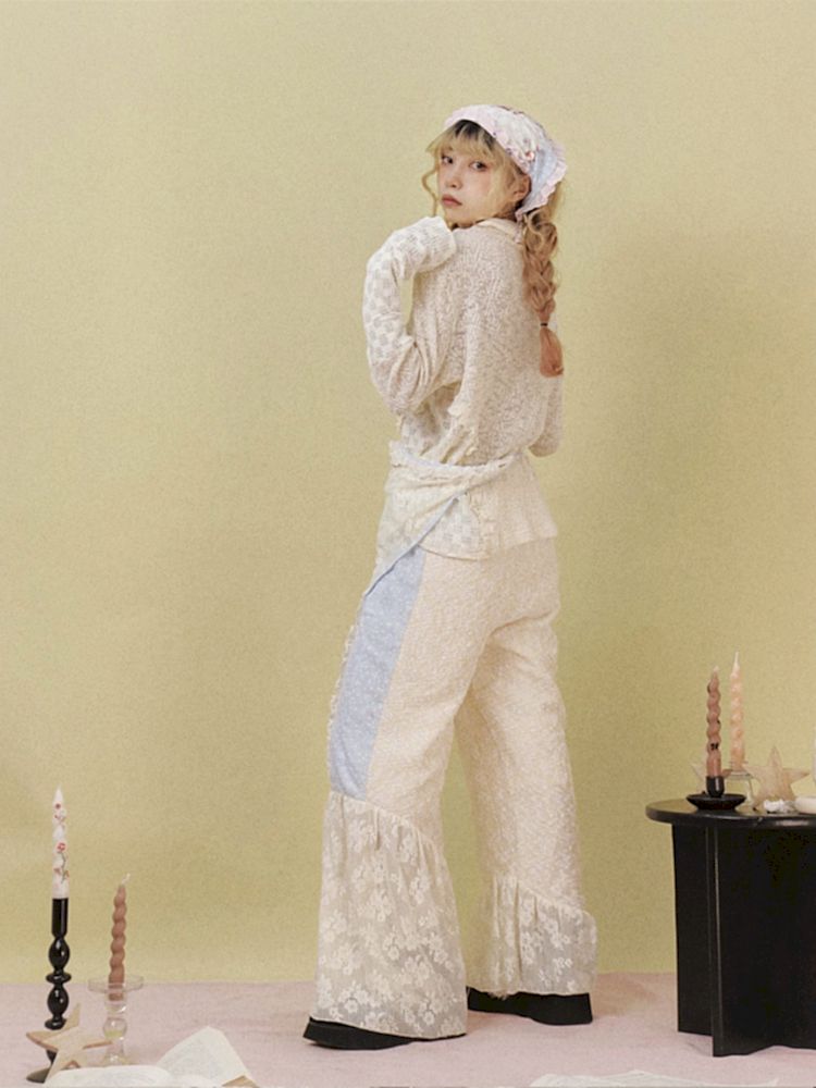 Lace Splicing Wide Leg Flared Pants