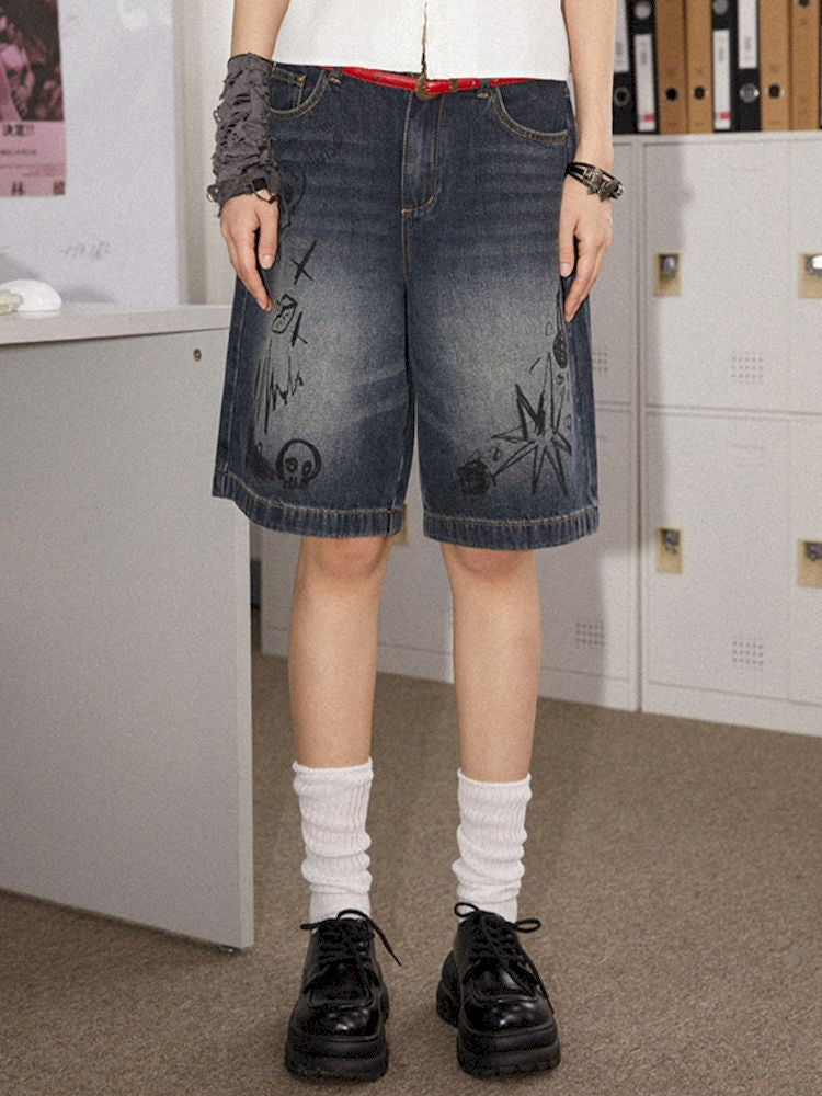 Denim shorts straight casual five-quarter pants