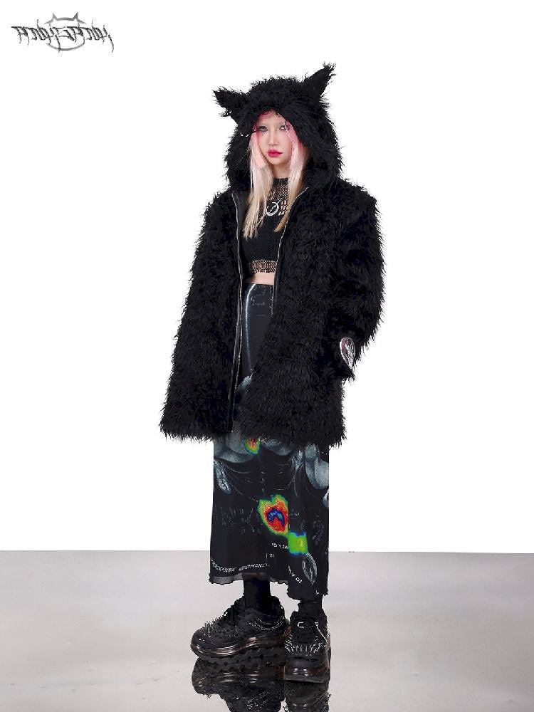 Cat Ear Demon Hooded Punk Fur Coat