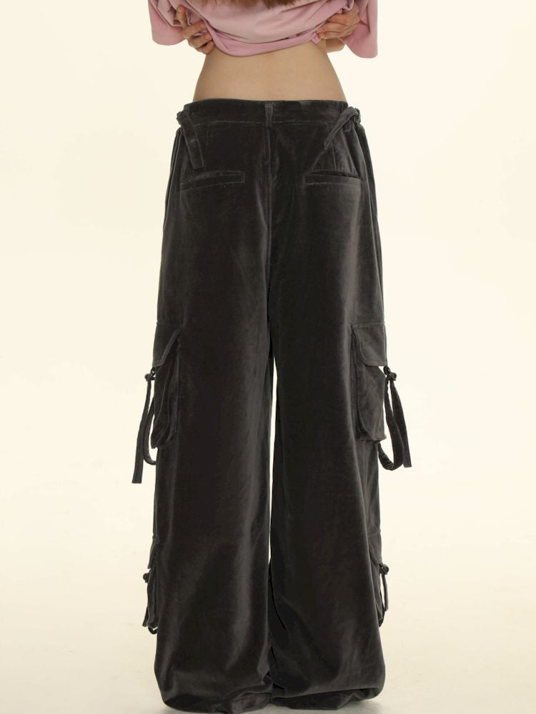 Adjustable pockets wide-leg loose thin pants