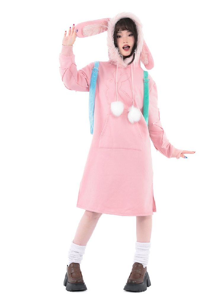 Rabbit Ears Hooded Sweatshirt Dress