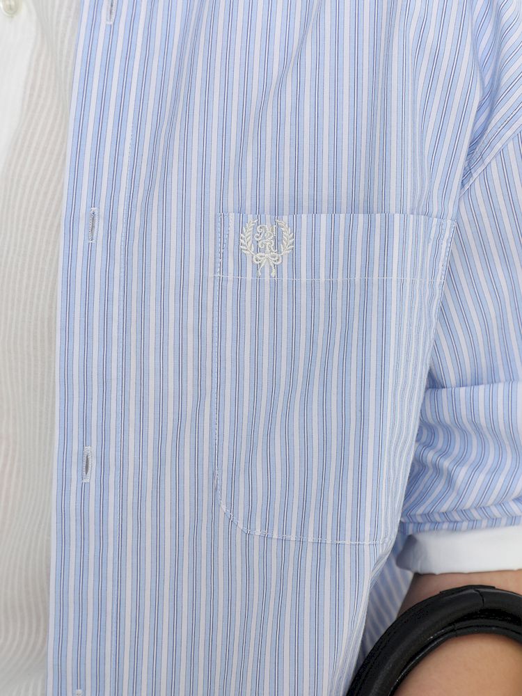 Stripe embroidery label long-sleeved shirt