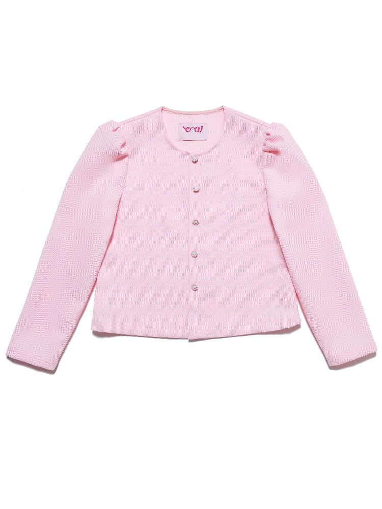 Baby Pink Waffle Loose Long Sleeve Jacket