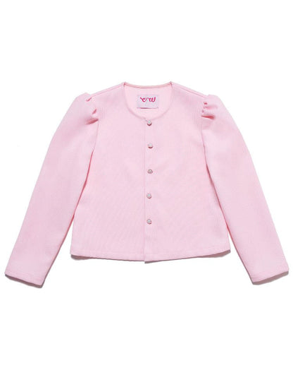 Baby Pink Waffle Loose Long Sleeve Jacket