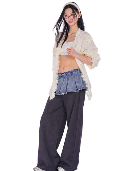 Ultra Short Fart Curtain Patchwork Denim Pants