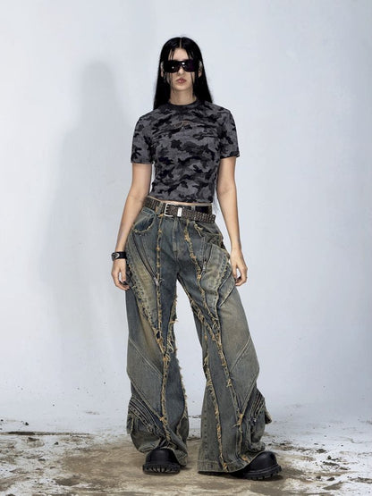 Alien Heavy Duty Destruction Raw Edge Patchwork Jeans