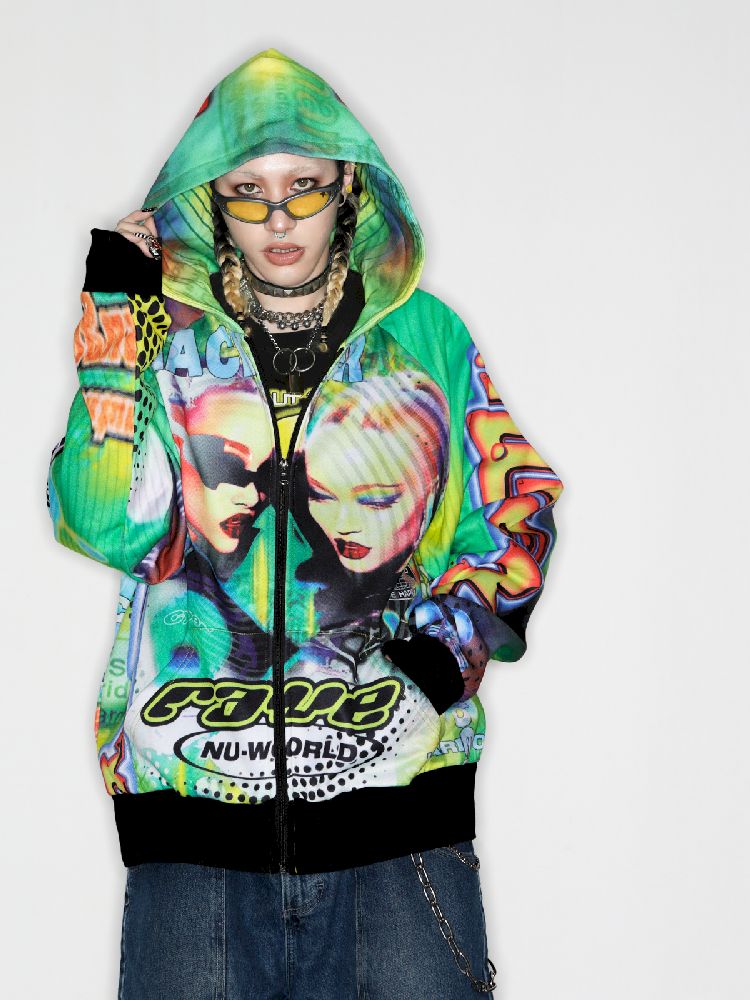 Retro Street Alien Loose Hooded Jacket