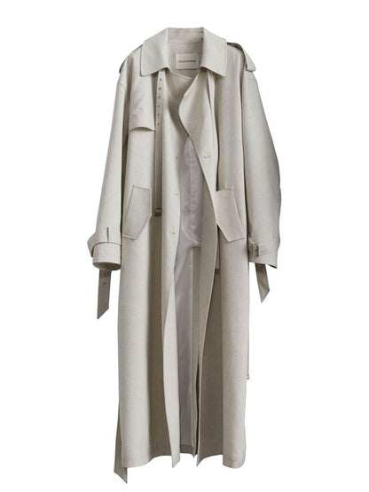 Tie Trim Genderless Long Trench Coat