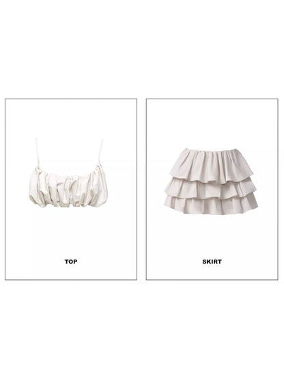 Pleated Stretch Cami Ruffle Cake Dress Set