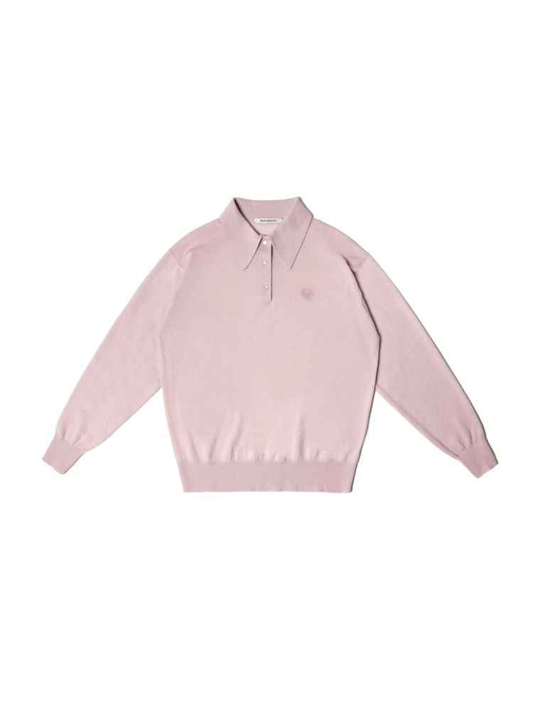 Polo collar long-sleeved jumper