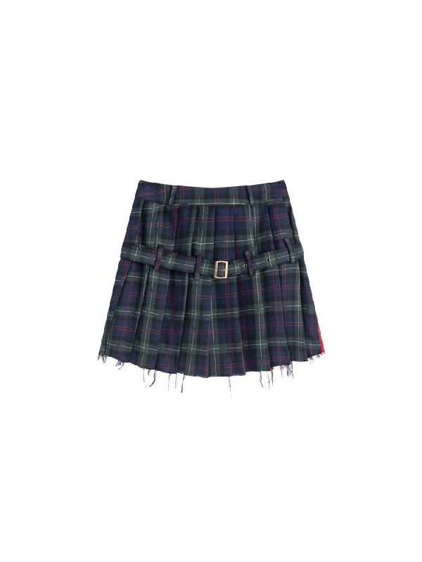 Checkered Patchwork Pleated Skirt