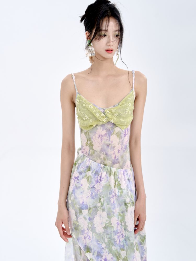 Romantic splicing bustier halter thin two-piece dress