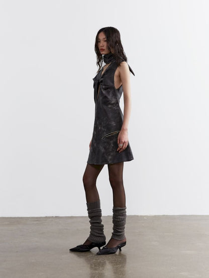 Ink Dye Leather Bib Dress