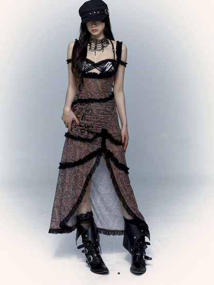 Street Rock Reversible Slim Leopard Mesh Long Dress