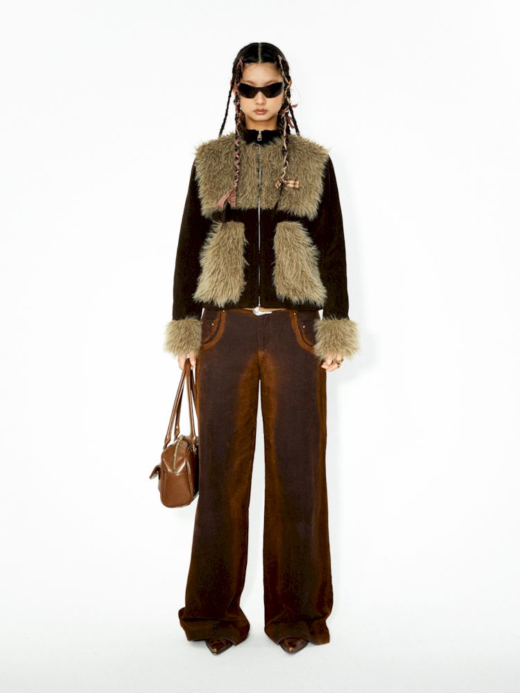 Corduroy Patchwork Fur Small Coat