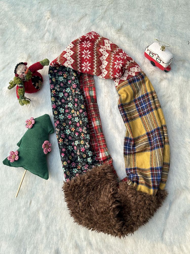 Vintage Color Plaid Plush Christmas Scarf