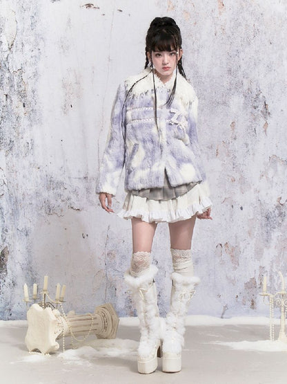 Tie-Dye Patchwork Rabbit Fur Coat