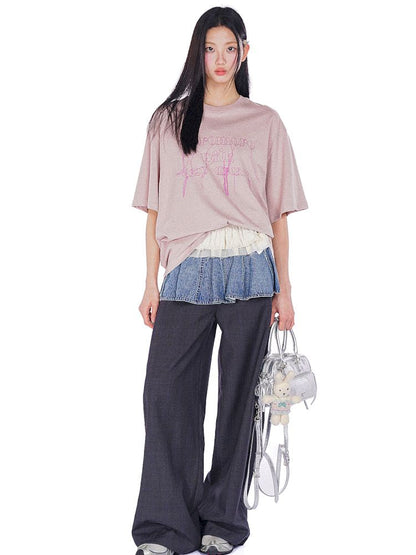 Ultra Short Fart Curtain Patchwork Denim Pants