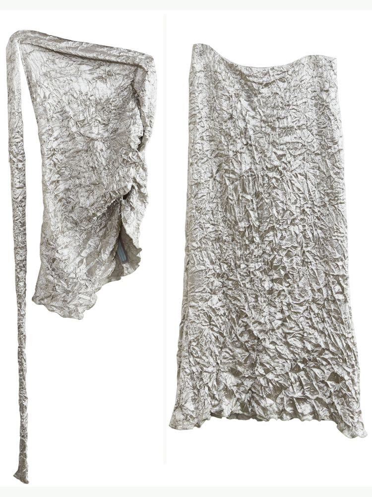 Metallic Satin Crinkle Textured Two-Piece Dress