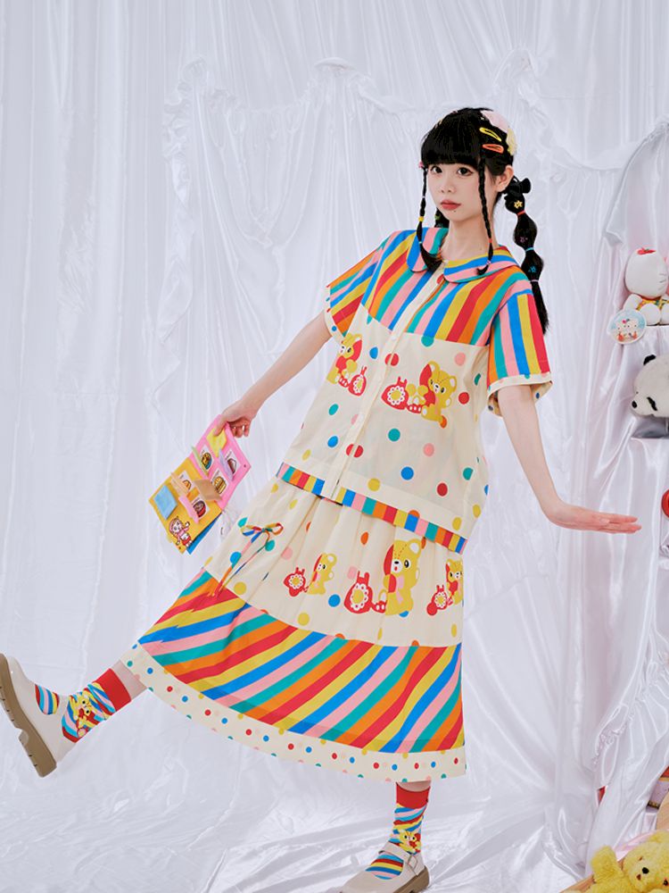 Rainbow Diary Printed Patchwork Half Skirt