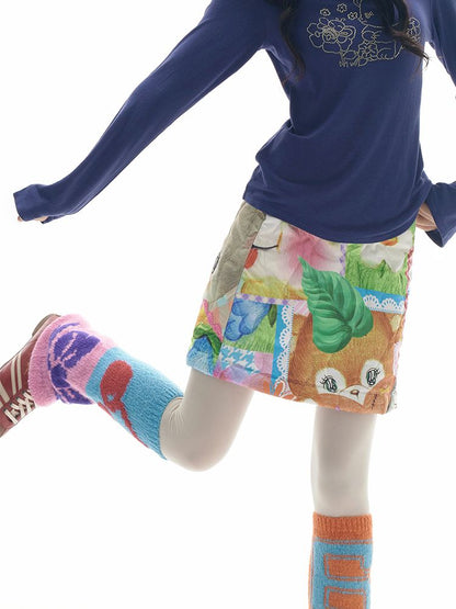 Colorful Childish Collage Printed Half Skirt