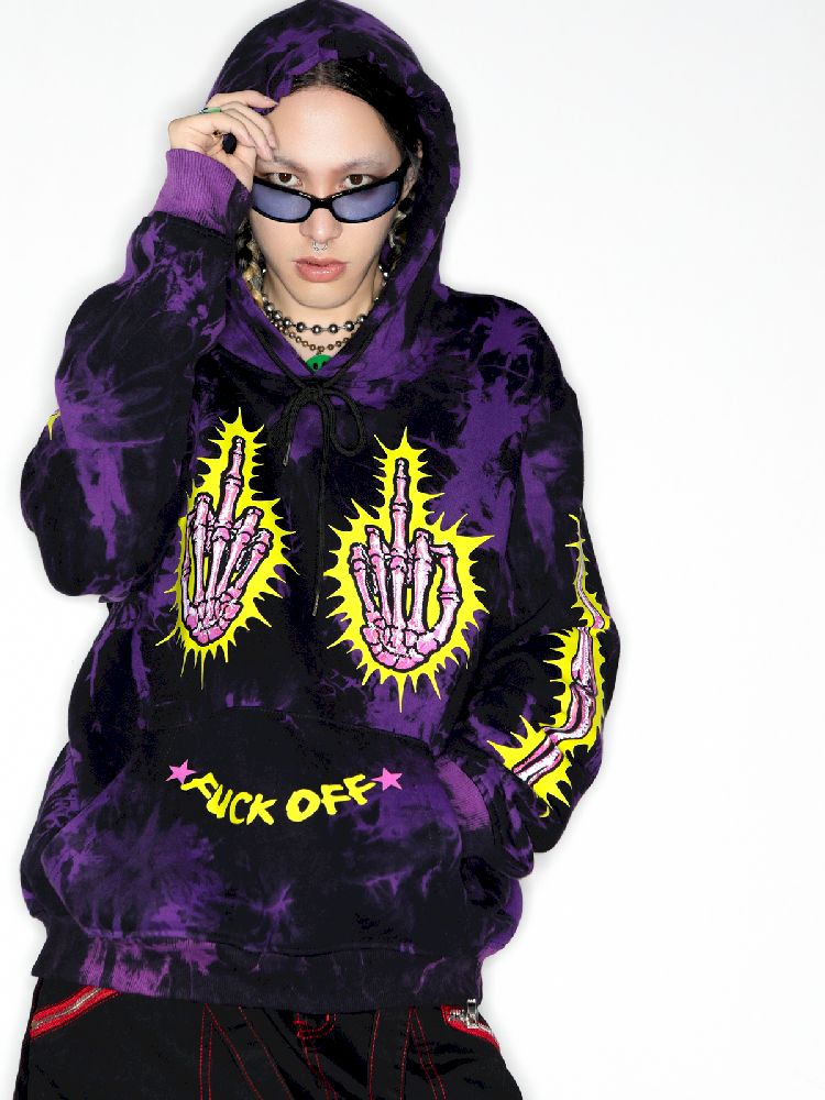 Dark Punk Middle Finger Tie-Dye Hooded Sweatshirt