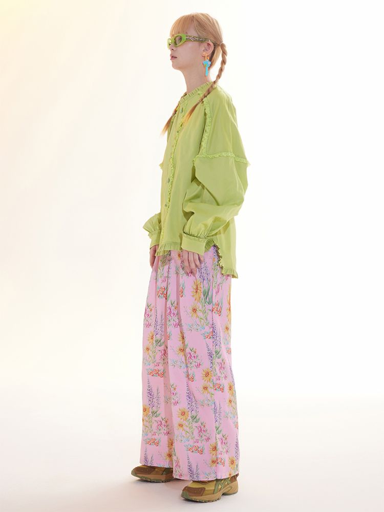 Pink Flower Wide Leg Pants