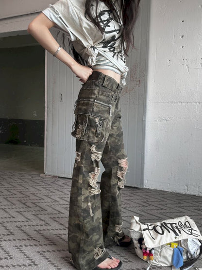 Camouflage Low Waisted Work Pants