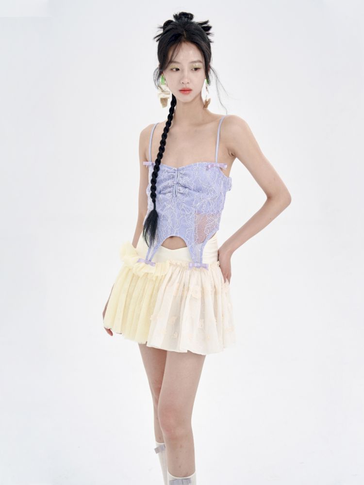 Embroidered Lace Patchwork Puffy Half Skirt