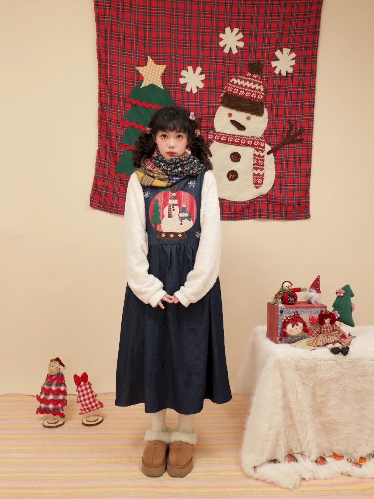 Christmas Tree Appliqued Denim Vest Skirt