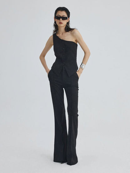 Mid Waist Slim Flared Western Trousers