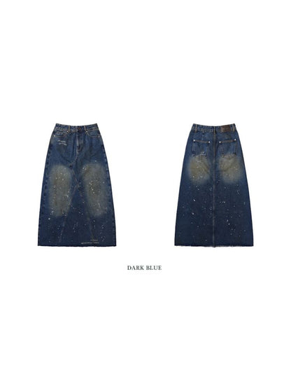 Washed splash ink flinging point spray denim bustier skirt