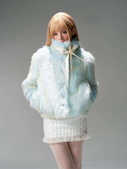 Blue Sweet Warm Fur Long Hair Outer