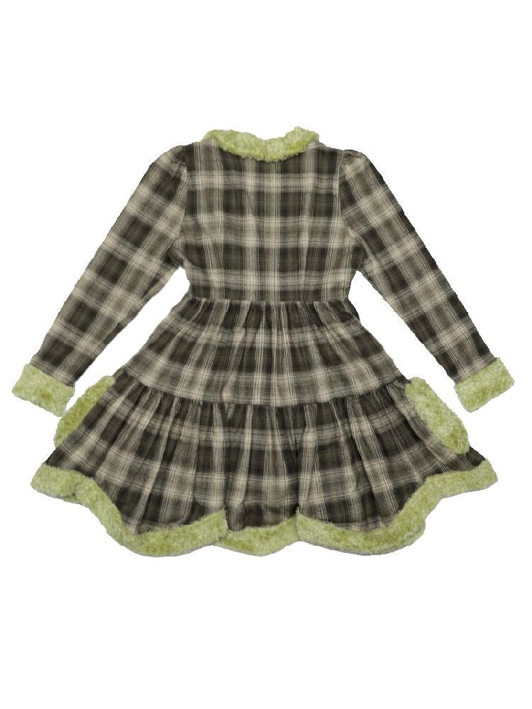 Bunny Doll Green Brown Plaid Petal Dress