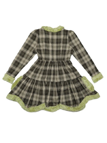 Bunny Doll Green Brown Plaid Petal Dress